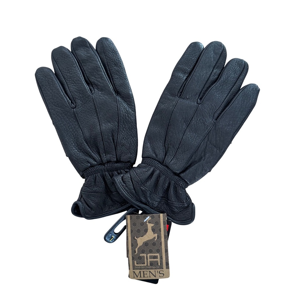 Jacob Ash Black Leather Men's Gloves Snow Winter Fleece Lined Mittens L New NWT